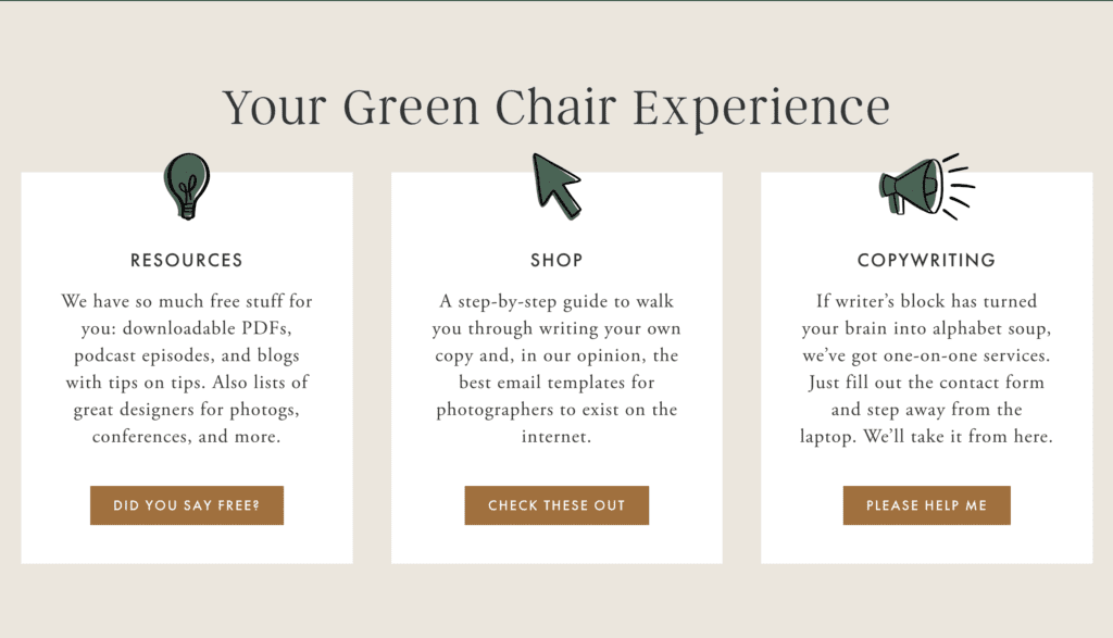 services available from green chair stories